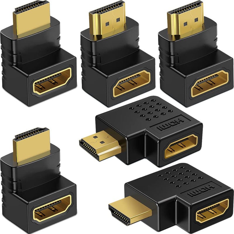 Warmstor 6 Pack HDMI 2.0 Male to Female Angled Adapter Left Right Up Down 90 270 Degree Right Angle HDMI Cable Connector Gold Plated 3D 4K Supported - Image 1